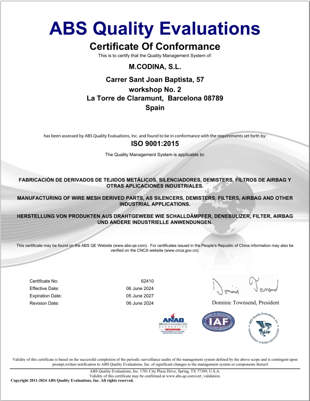 Certificado ISO de M.Codina